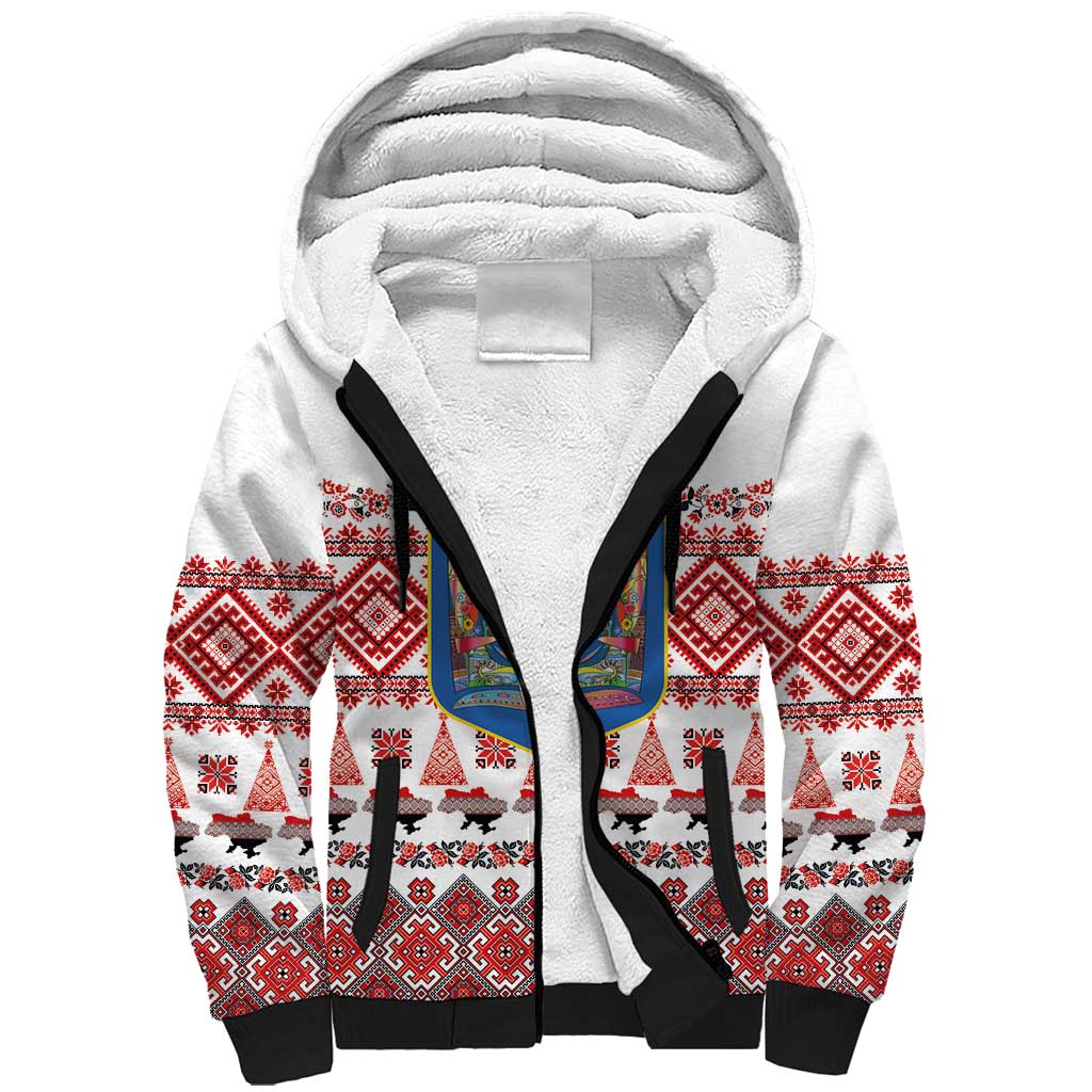 Ukraine Merry Christmas Sherpa Hoodie Ukraine Emblem and Vyshyvanka Xmas Style - Wonder Print Shop