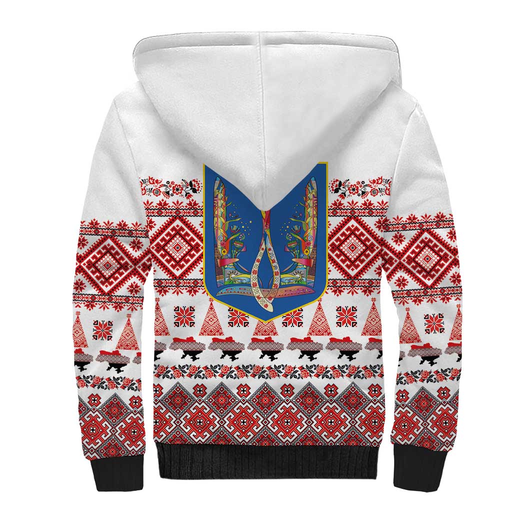 Ukraine Merry Christmas Sherpa Hoodie Ukraine Emblem and Vyshyvanka Xmas Style - Wonder Print Shop