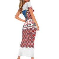 Ukraine Merry Christmas Short Sleeve Bodycon Dress Ukraine Emblem and Vyshyvanka Xmas Style - Wonder Print Shop