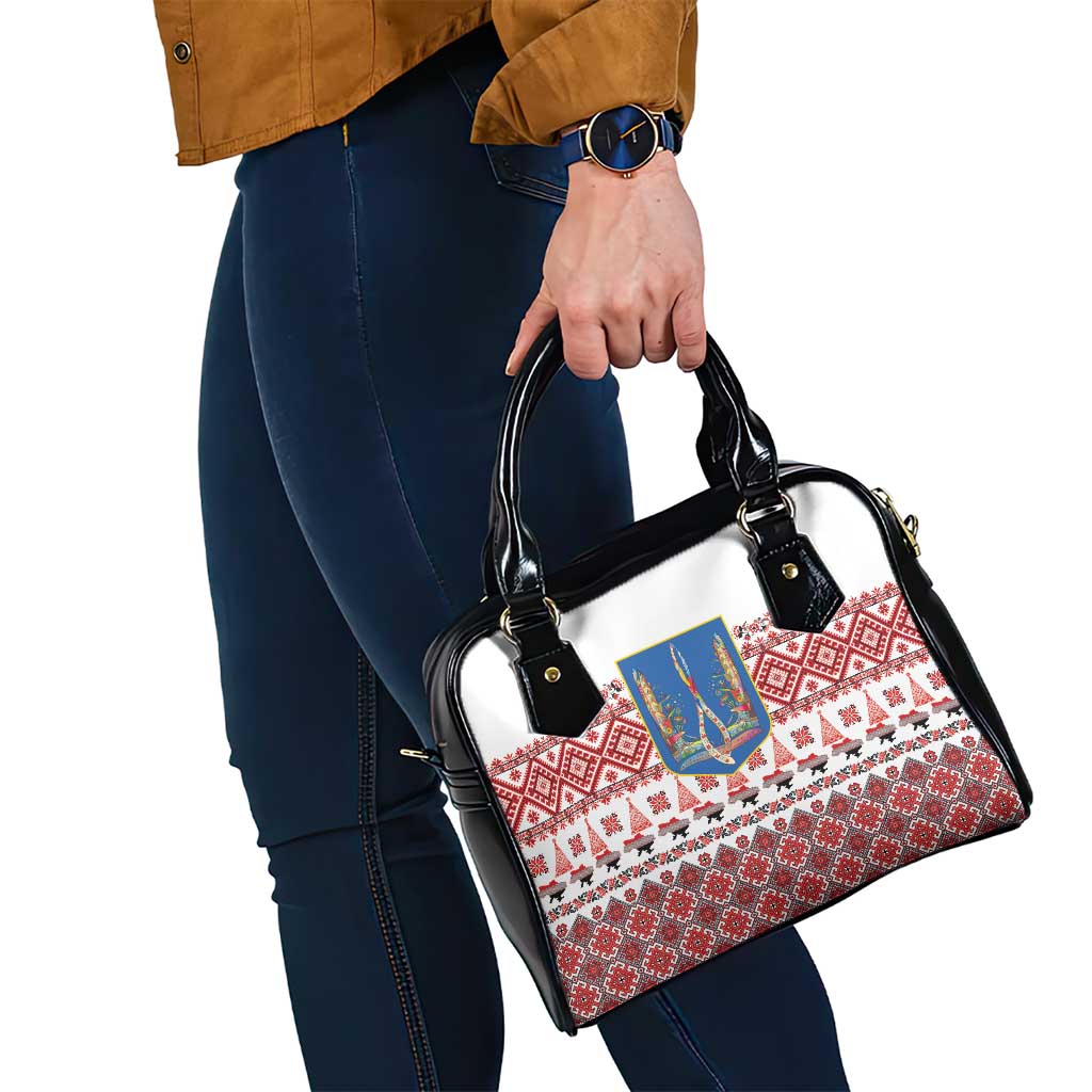 Ukraine Merry Christmas Shoulder Handbag Ukraine Emblem and Vyshyvanka Xmas Style - Wonder Print Shop