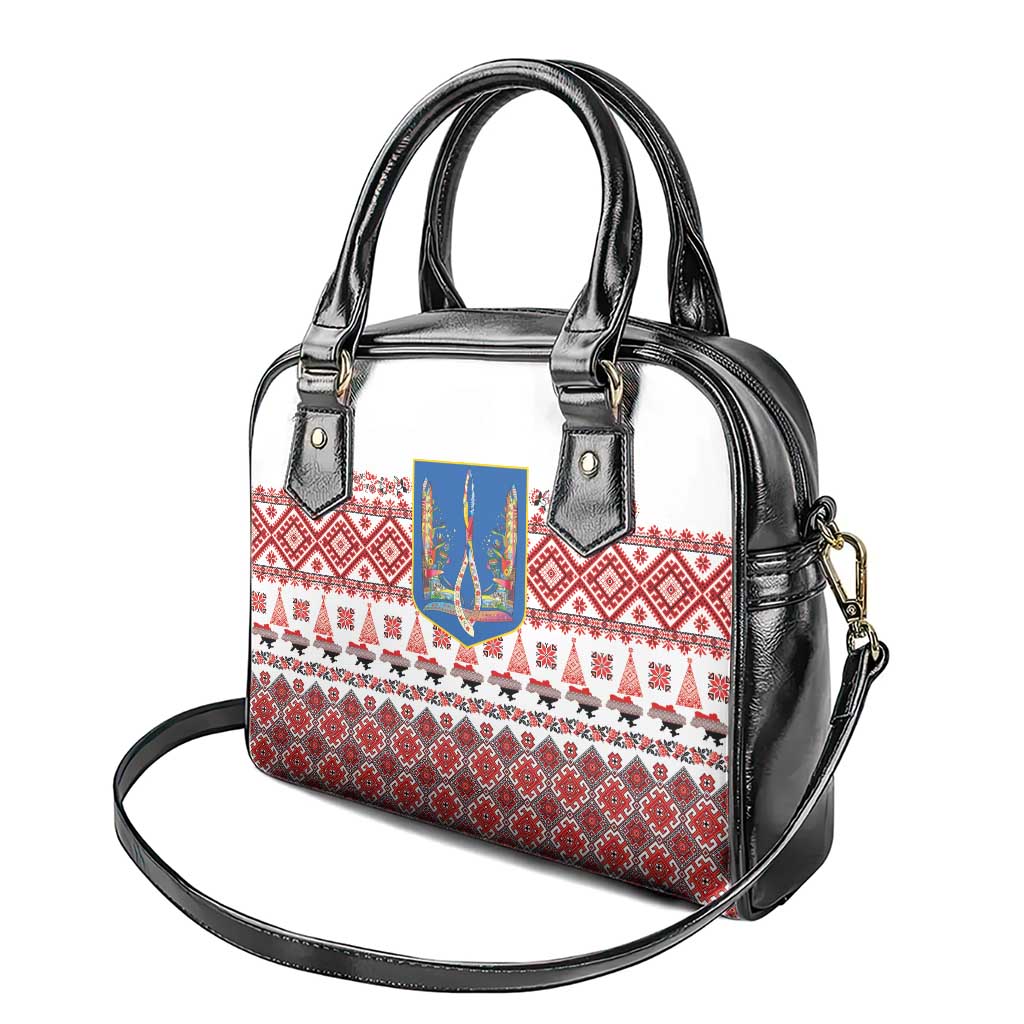 Ukraine Merry Christmas Shoulder Handbag Ukraine Emblem and Vyshyvanka Xmas Style - Wonder Print Shop