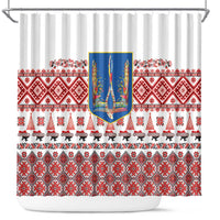 Ukraine Merry Christmas Shower Curtain Ukraine Emblem and Vyshyvanka Xmas Style - Wonder Print Shop