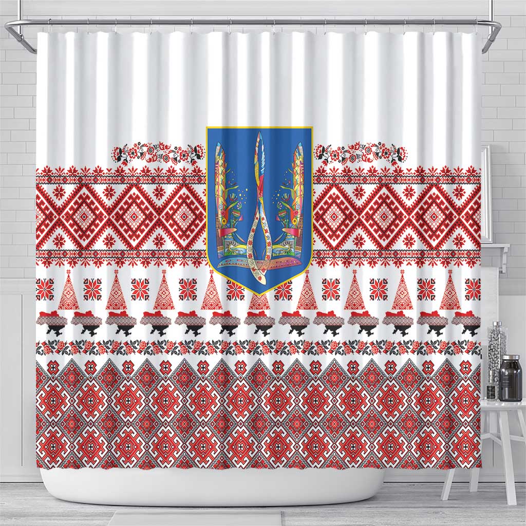 Ukraine Merry Christmas Shower Curtain Ukraine Emblem and Vyshyvanka Xmas Style - Wonder Print Shop
