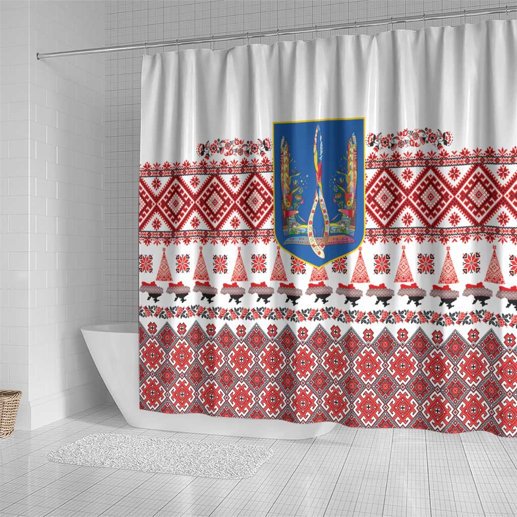 Ukraine Merry Christmas Shower Curtain Ukraine Emblem and Vyshyvanka Xmas Style - Wonder Print Shop