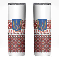 Ukraine Merry Christmas Skinny Tumbler Ukraine Emblem and Vyshyvanka Xmas Style - Wonder Print Shop