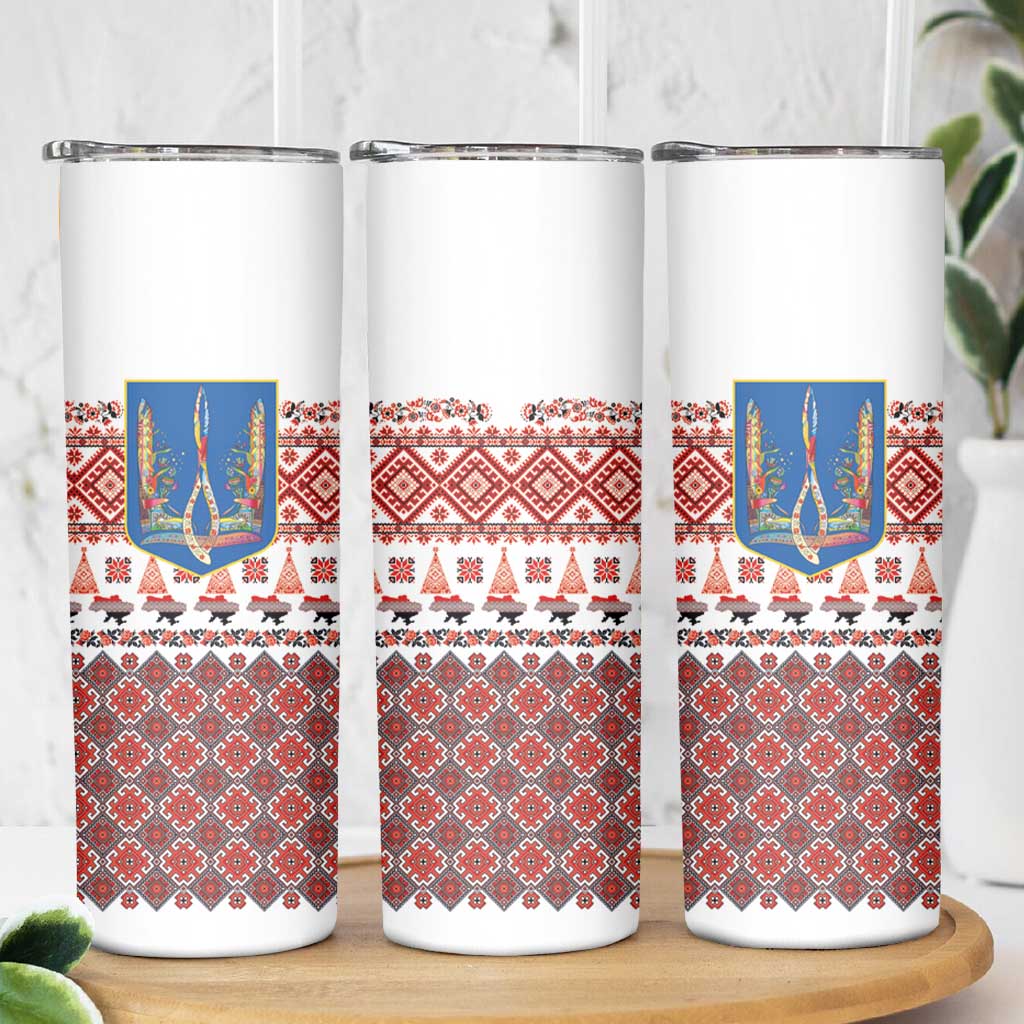 Ukraine Merry Christmas Skinny Tumbler Ukraine Emblem and Vyshyvanka Xmas Style - Wonder Print Shop