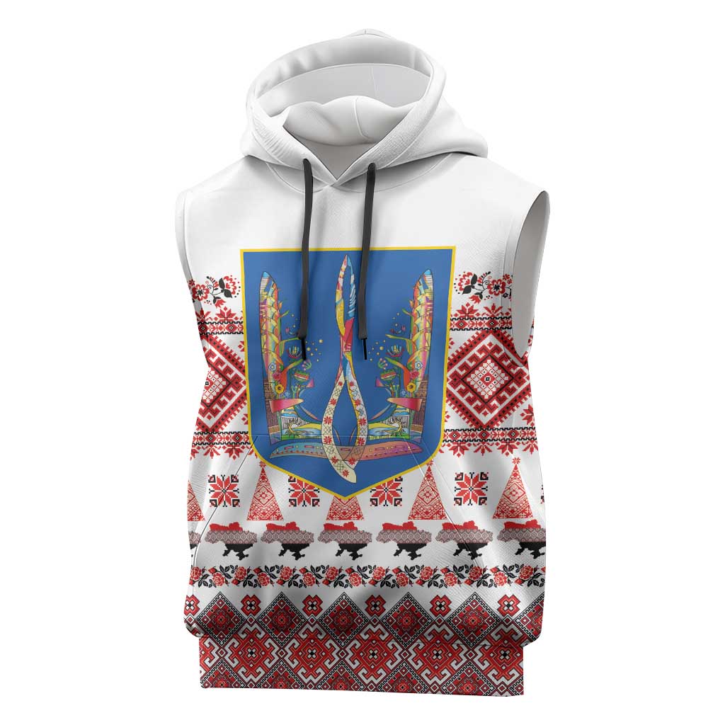 Ukraine Merry Christmas Sleeveless Hoodie Ukraine Emblem and Vyshyvanka Xmas Style - Wonder Print Shop