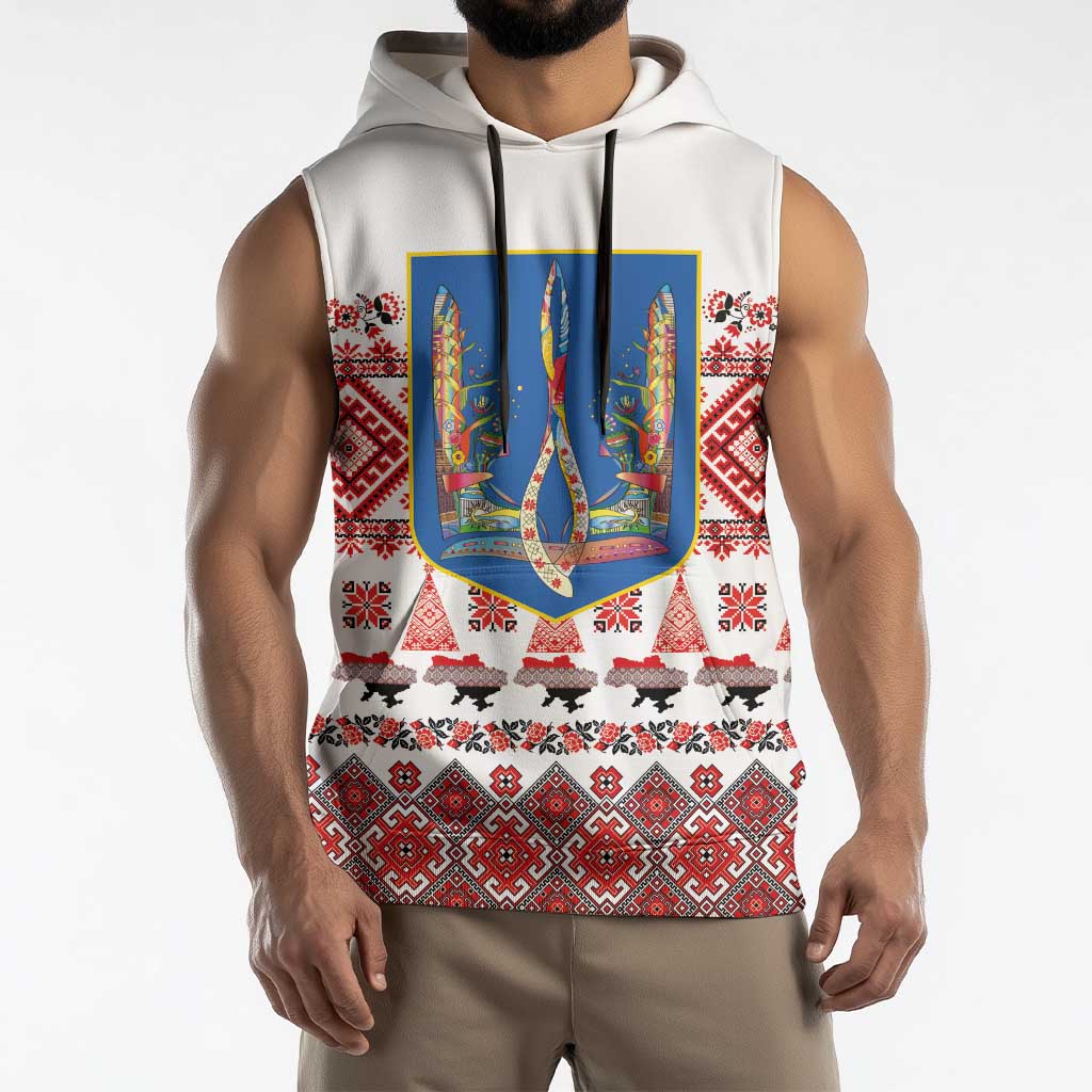 Ukraine Merry Christmas Sleeveless Hoodie Ukraine Emblem and Vyshyvanka Xmas Style - Wonder Print Shop