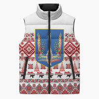 Ukraine Merry Christmas Sleeveless Puffer Jacket Ukraine Emblem and Vyshyvanka Xmas Style - Wonder Print Shop