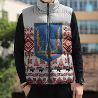 Ukraine Merry Christmas Sleeveless Puffer Jacket Ukraine Emblem and Vyshyvanka Xmas Style - Wonder Print Shop