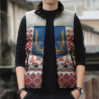Ukraine Merry Christmas Sleeveless Puffer Jacket Ukraine Emblem and Vyshyvanka Xmas Style - Wonder Print Shop