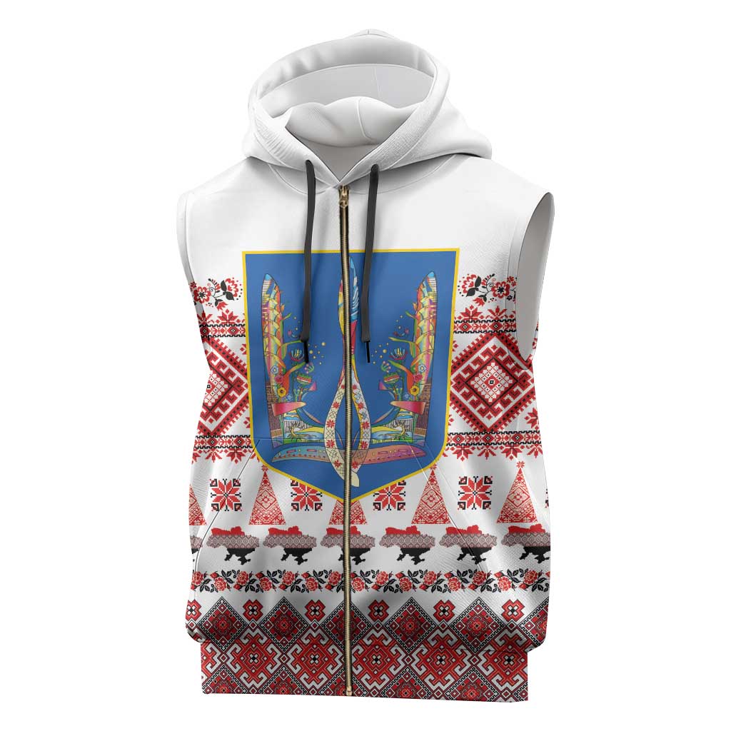 Ukraine Merry Christmas Sleeveless Zip Hoodie Ukraine Emblem and Vyshyvanka Xmas Style - Wonder Print Shop