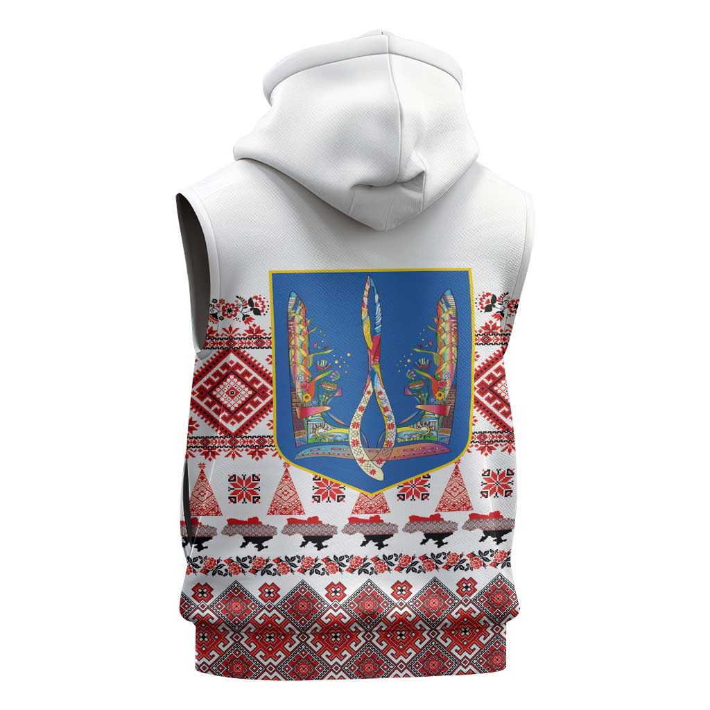 Ukraine Merry Christmas Sleeveless Zip Hoodie Ukraine Emblem and Vyshyvanka Xmas Style - Wonder Print Shop