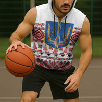 Ukraine Merry Christmas Sleeveless Zip Hoodie Ukraine Emblem and Vyshyvanka Xmas Style - Wonder Print Shop