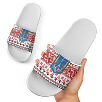 Ukraine Merry Christmas Slide Sandals Ukraine Emblem and Vyshyvanka Xmas Style - Wonder Print Shop