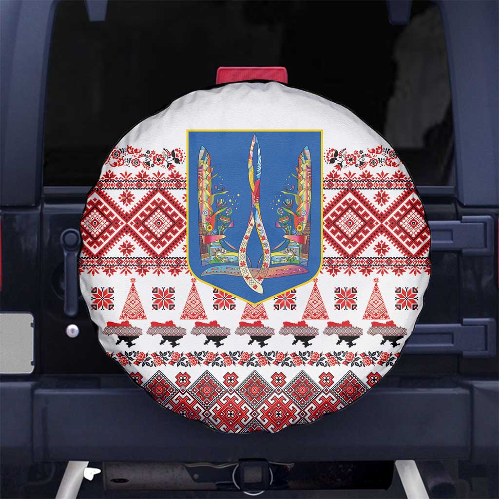 Ukraine Merry Christmas Spare Tire Cover Ukraine Emblem and Vyshyvanka Xmas Style - Wonder Print Shop
