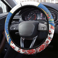 Ukraine Merry Christmas Steering Wheel Cover Ukraine Emblem and Vyshyvanka Xmas Style - Wonder Print Shop