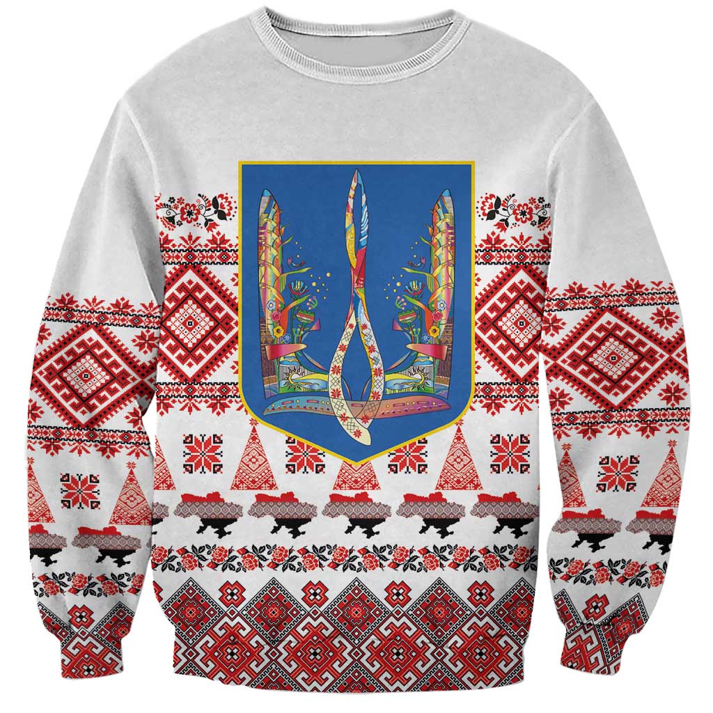 Ukraine Merry Christmas Sweatshirt Ukraine Emblem and Vyshyvanka Xmas Style - Wonder Print Shop