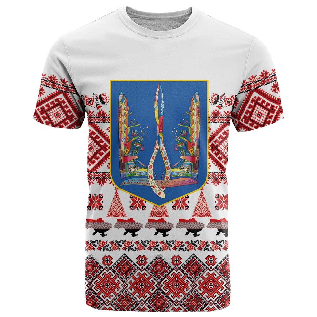 Ukraine Merry Christmas T Shirt Ukraine Emblem and Vyshyvanka Xmas Style - Wonder Print Shop