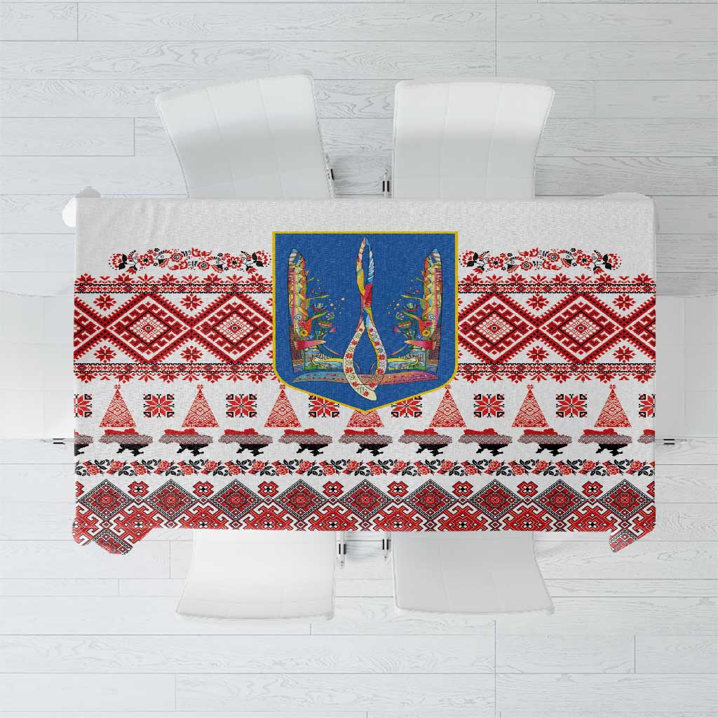 Ukraine Merry Christmas Tablecloth Ukraine Emblem and Vyshyvanka Xmas Style - Wonder Print Shop