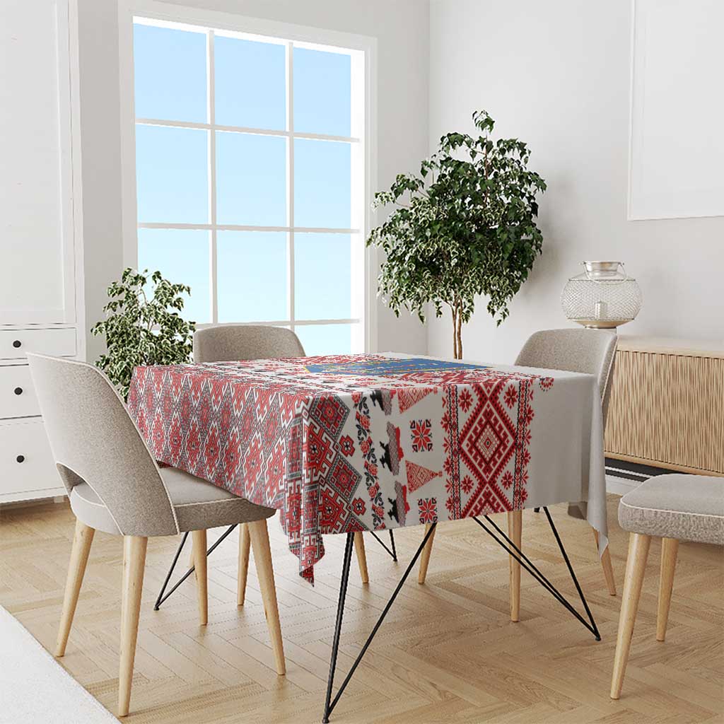 Ukraine Merry Christmas Tablecloth Ukraine Emblem and Vyshyvanka Xmas Style - Wonder Print Shop