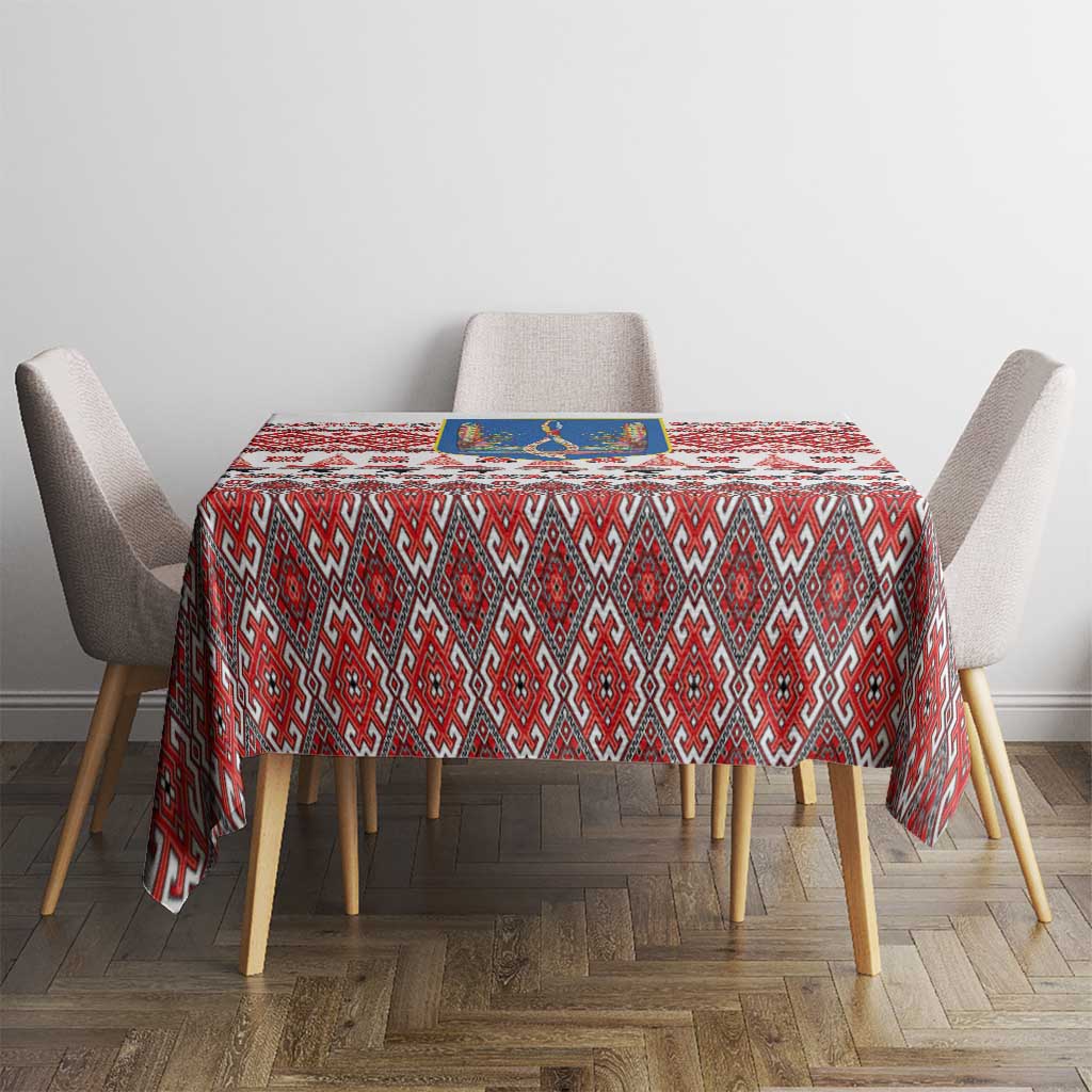 Ukraine Merry Christmas Tablecloth Ukraine Emblem and Vyshyvanka Xmas Style - Wonder Print Shop