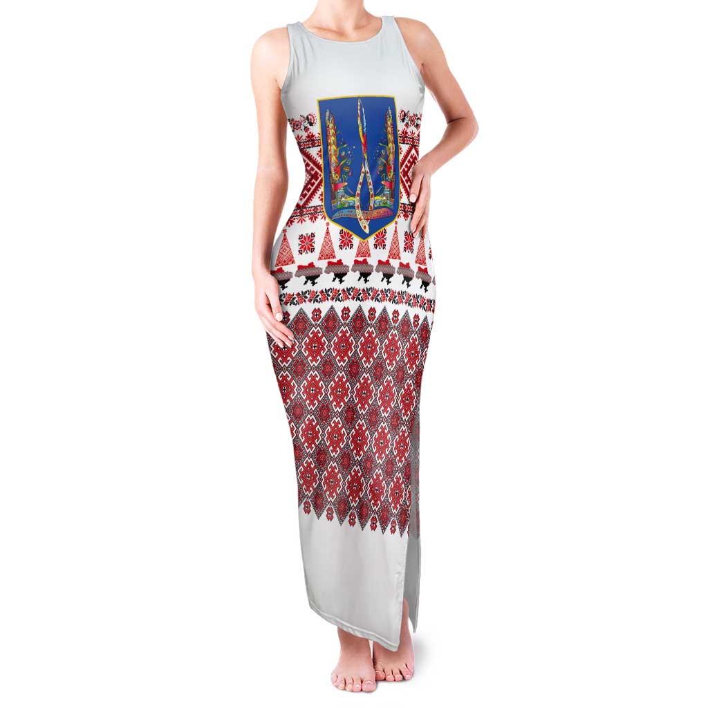 Ukraine Merry Christmas Tank Maxi Dress Ukraine Emblem and Vyshyvanka Xmas Style - Wonder Print Shop