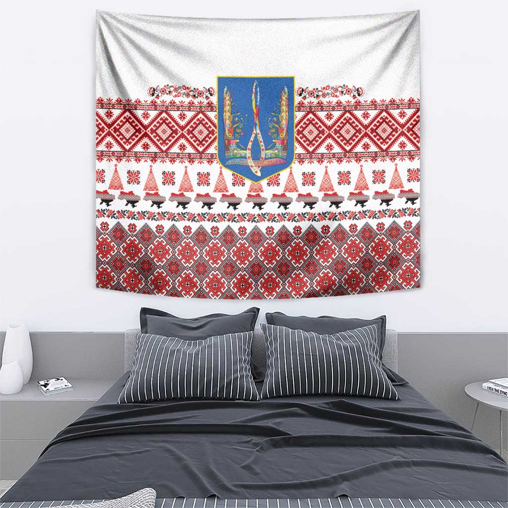 Ukraine Merry Christmas Tapestry Ukraine Emblem and Vyshyvanka Xmas Style - Wonder Print Shop