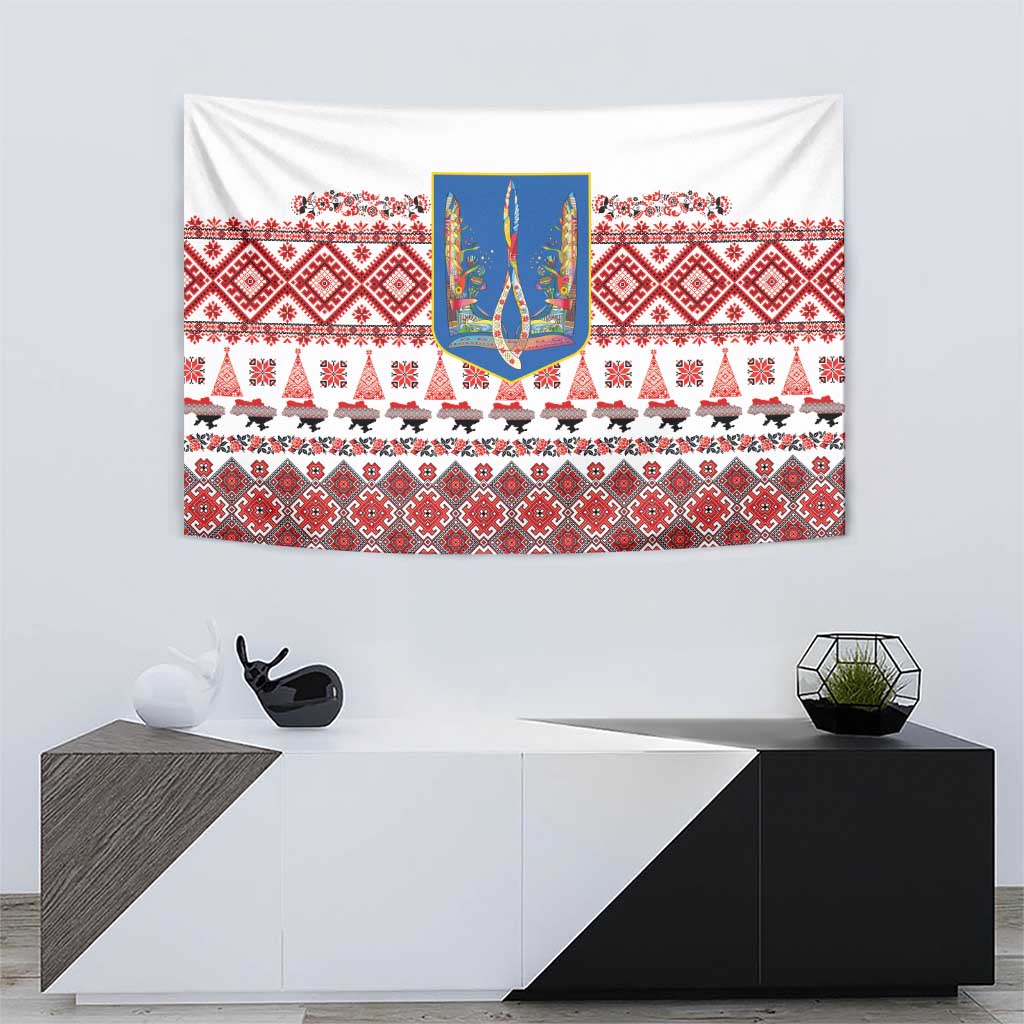 Ukraine Merry Christmas Tapestry Ukraine Emblem and Vyshyvanka Xmas Style - Wonder Print Shop