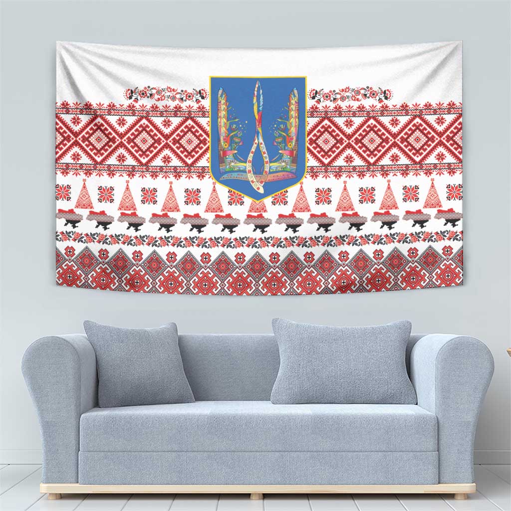 Ukraine Merry Christmas Tapestry Ukraine Emblem and Vyshyvanka Xmas Style - Wonder Print Shop