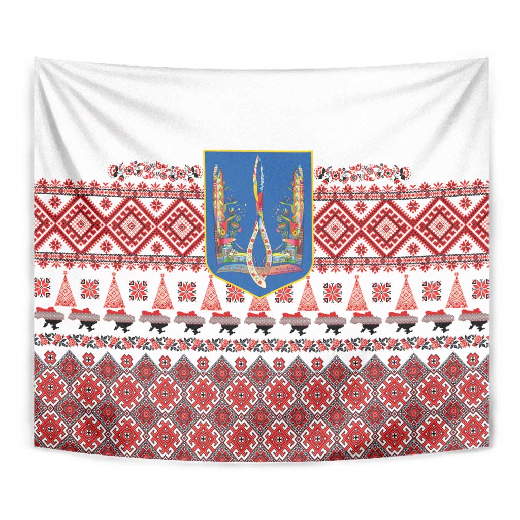 Ukraine Merry Christmas Tapestry Ukraine Emblem and Vyshyvanka Xmas Style - Wonder Print Shop
