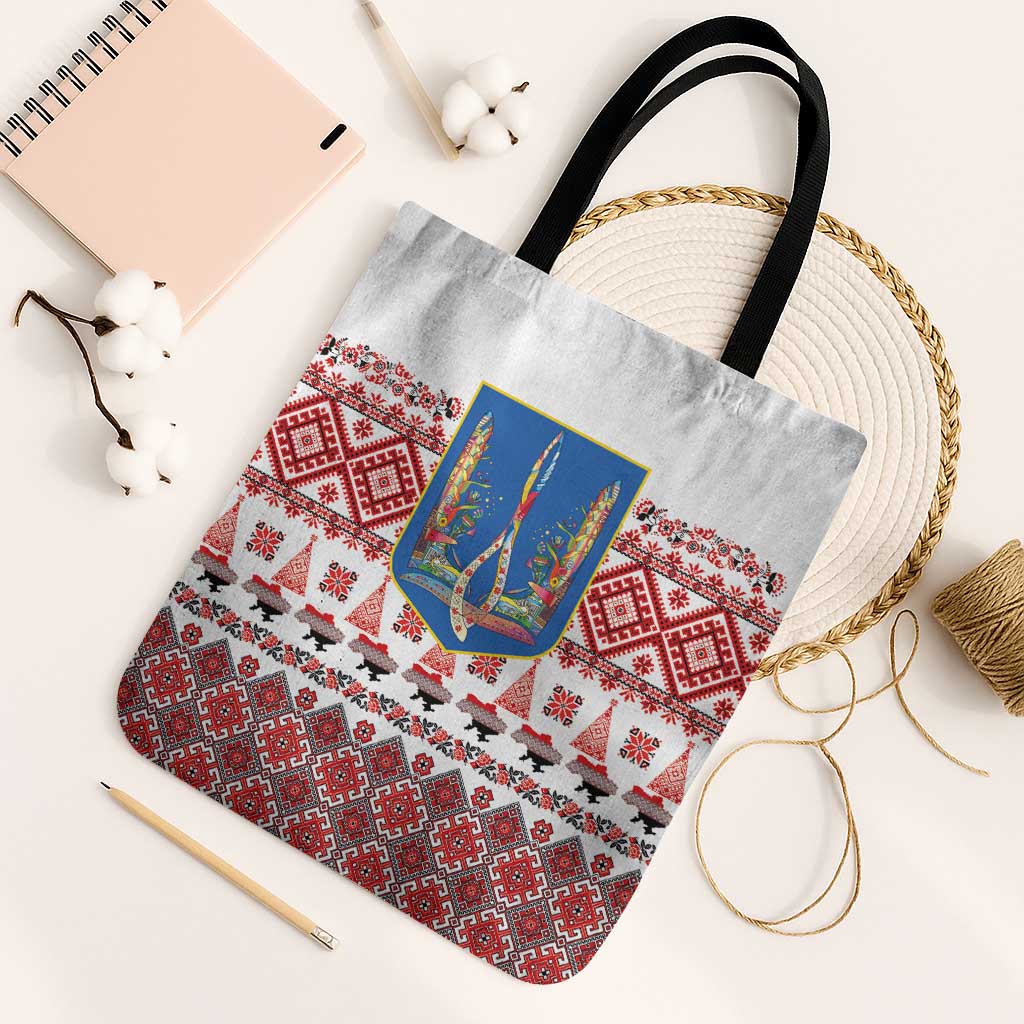 Ukraine Merry Christmas Tote Bag Ukraine Emblem and Vyshyvanka Xmas Style - Wonder Print Shop