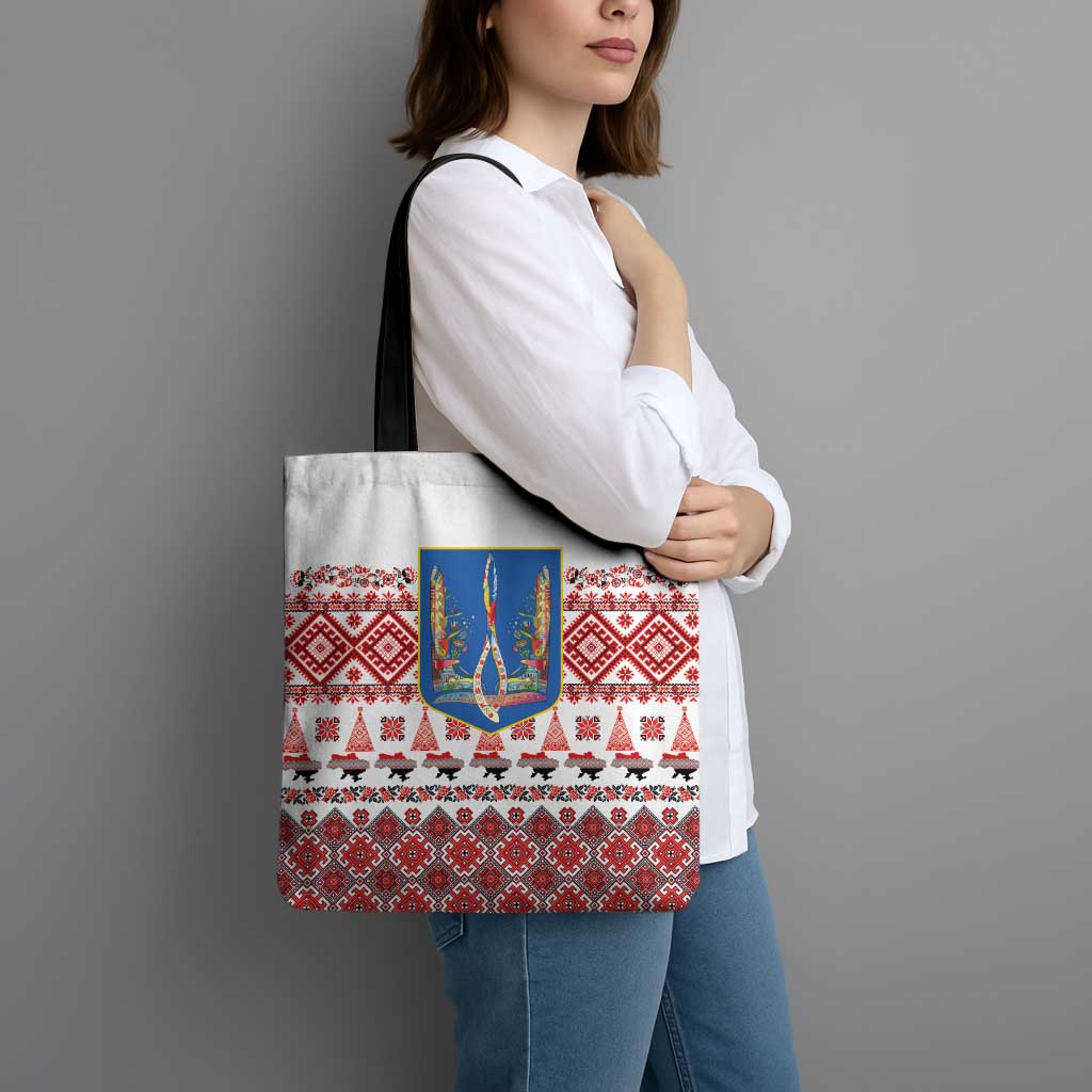 Ukraine Merry Christmas Tote Bag Ukraine Emblem and Vyshyvanka Xmas Style - Wonder Print Shop