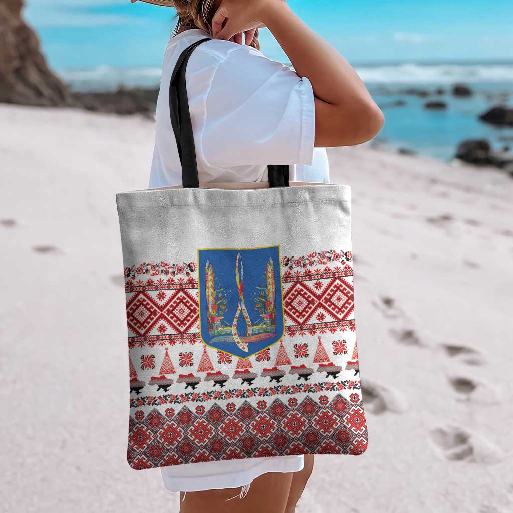 Ukraine Merry Christmas Tote Bag Ukraine Emblem and Vyshyvanka Xmas Style - Wonder Print Shop