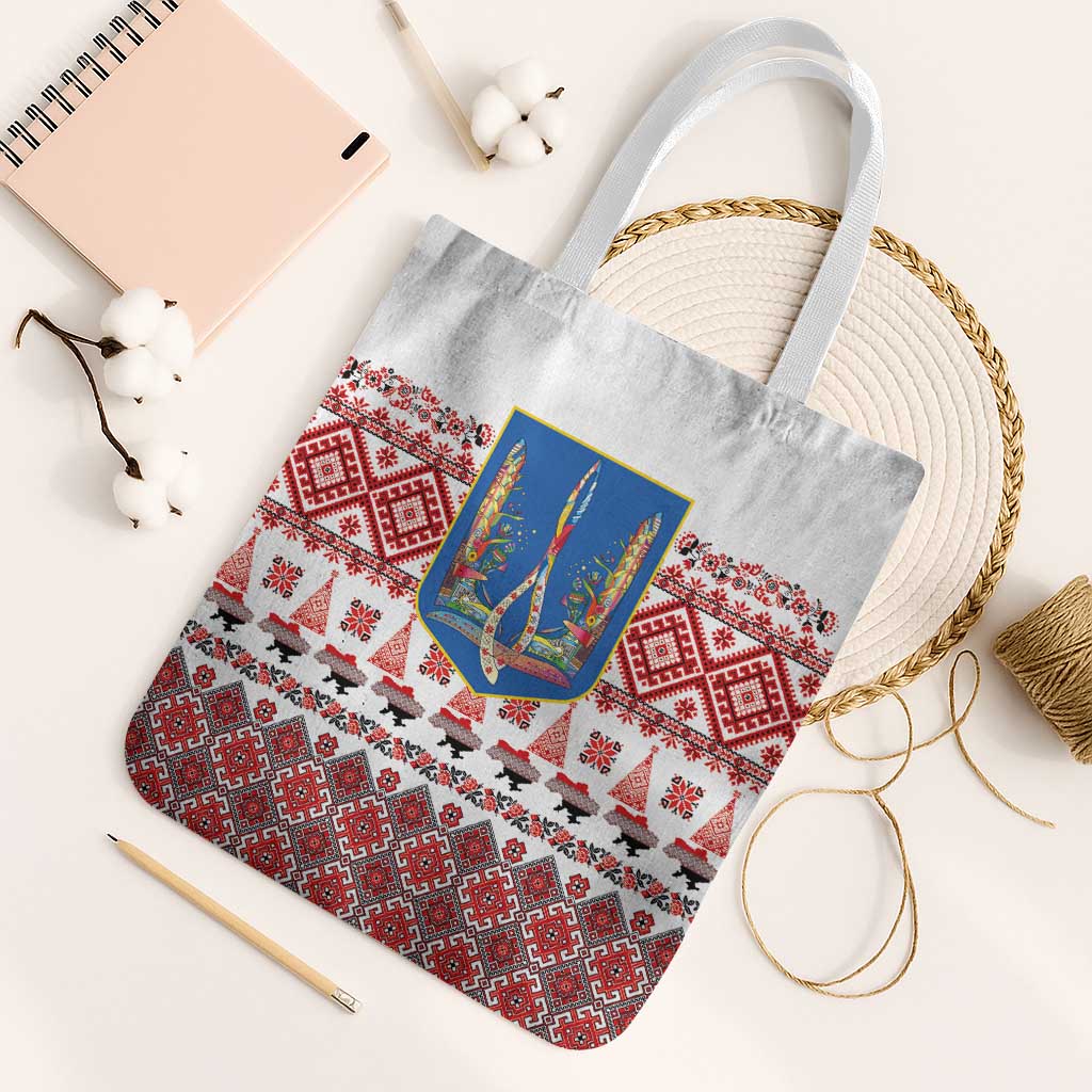 Ukraine Merry Christmas Tote Bag Ukraine Emblem and Vyshyvanka Xmas Style - Wonder Print Shop