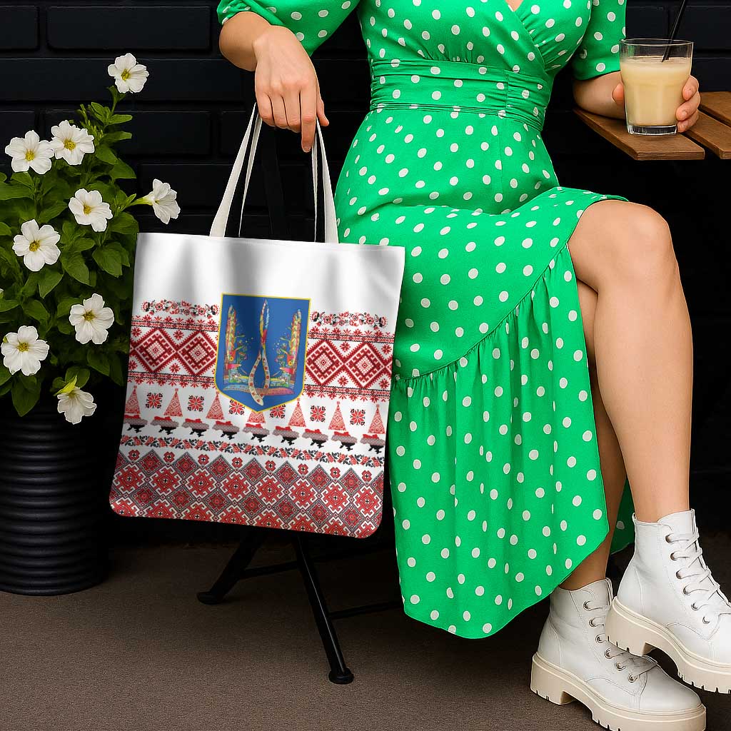 Ukraine Merry Christmas Tote Bag Ukraine Emblem and Vyshyvanka Xmas Style - Wonder Print Shop