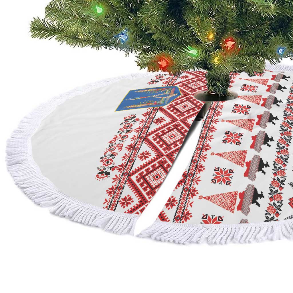 Ukraine Merry Christmas Tree Skirt Ukraine Emblem and Vyshyvanka Xmas Style - Wonder Print Shop