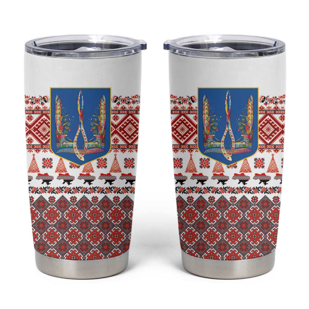 Ukraine Merry Christmas Tumbler Cup Ukraine Emblem and Vyshyvanka Xmas Style - Wonder Print Shop