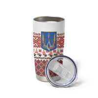 Ukraine Merry Christmas Tumbler Cup Ukraine Emblem and Vyshyvanka Xmas Style - Wonder Print Shop