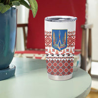 Ukraine Merry Christmas Tumbler Cup Ukraine Emblem and Vyshyvanka Xmas Style - Wonder Print Shop