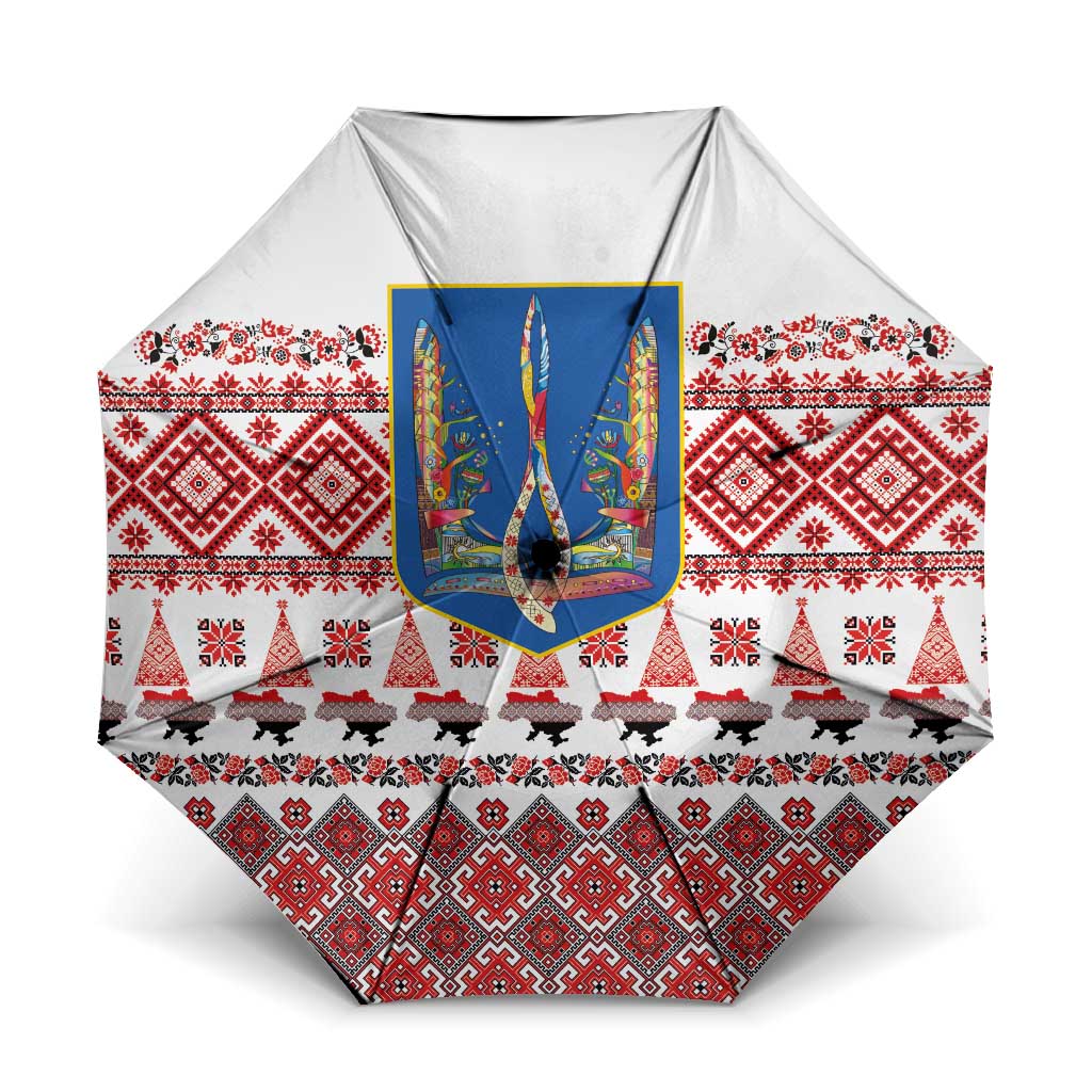 Ukraine Merry Christmas Umbrella Ukraine Emblem and Vyshyvanka Xmas Style - Wonder Print Shop