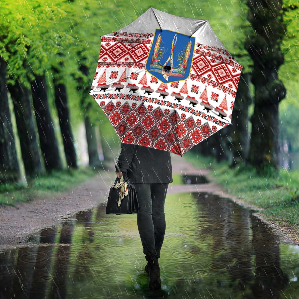 Ukraine Merry Christmas Umbrella Ukraine Emblem and Vyshyvanka Xmas Style - Wonder Print Shop