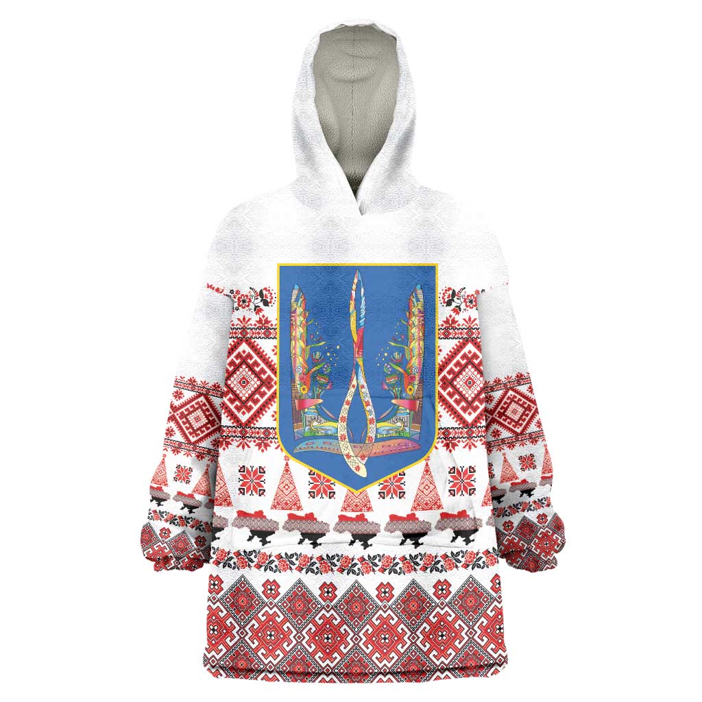 Ukraine Merry Christmas Wearable Blanket Hoodie Ukraine Emblem and Vyshyvanka Xmas Style - Wonder Print Shop