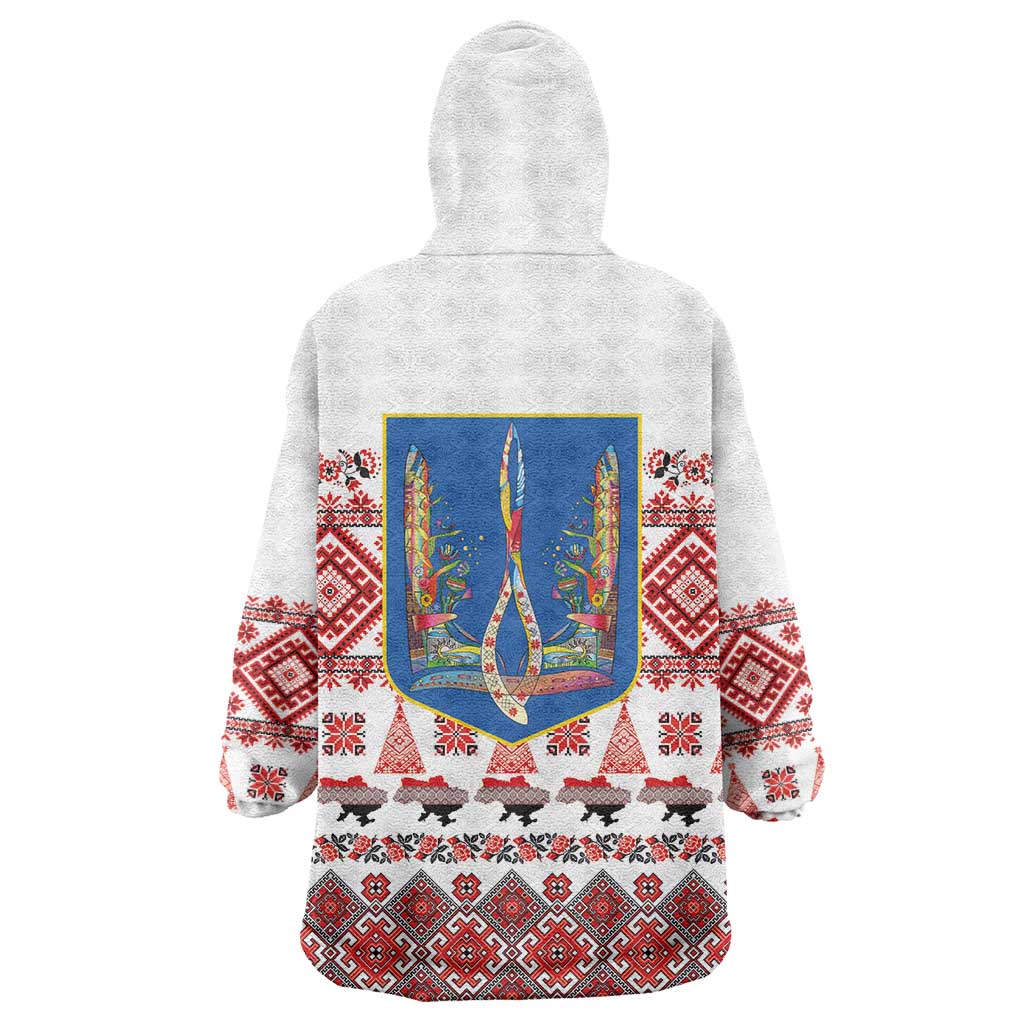 Ukraine Merry Christmas Wearable Blanket Hoodie Ukraine Emblem and Vyshyvanka Xmas Style - Wonder Print Shop