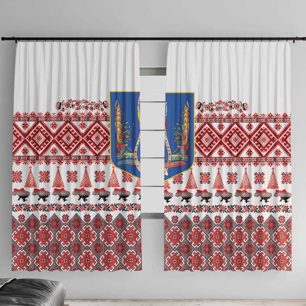 Ukraine Merry Christmas Window Curtain Ukraine Emblem and Vyshyvanka Xmas Style - Wonder Print Shop