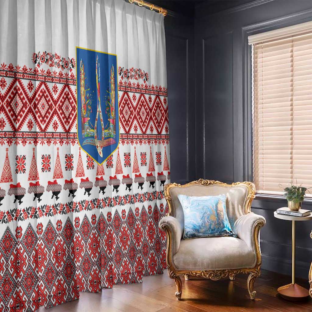 Ukraine Merry Christmas Window Curtain Ukraine Emblem and Vyshyvanka Xmas Style - Wonder Print Shop
