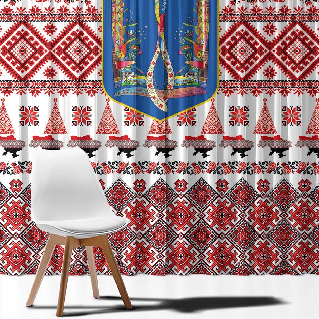 Ukraine Merry Christmas Window Curtain Ukraine Emblem and Vyshyvanka Xmas Style - Wonder Print Shop