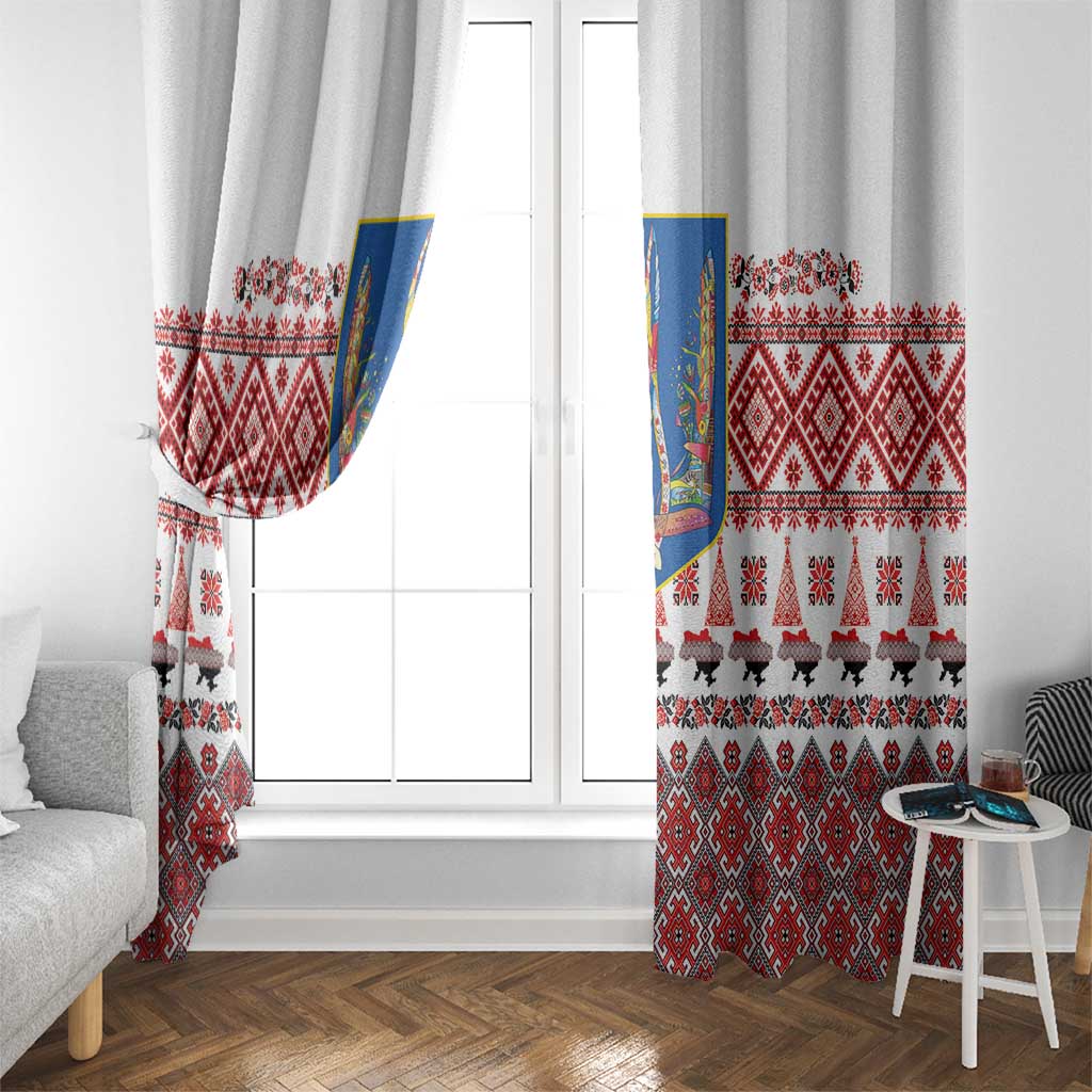 Ukraine Merry Christmas Window Curtain Ukraine Emblem and Vyshyvanka Xmas Style - Wonder Print Shop