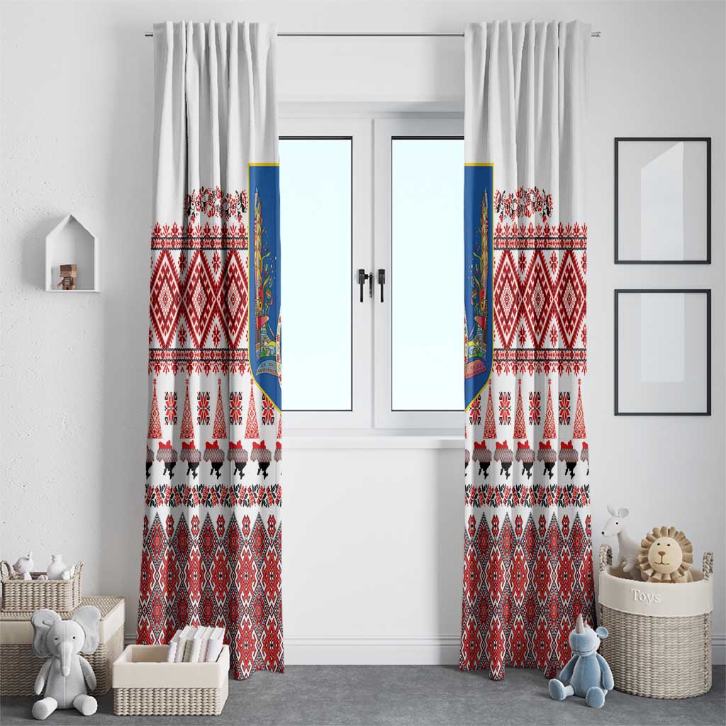 Ukraine Merry Christmas Window Curtain Ukraine Emblem and Vyshyvanka Xmas Style - Wonder Print Shop