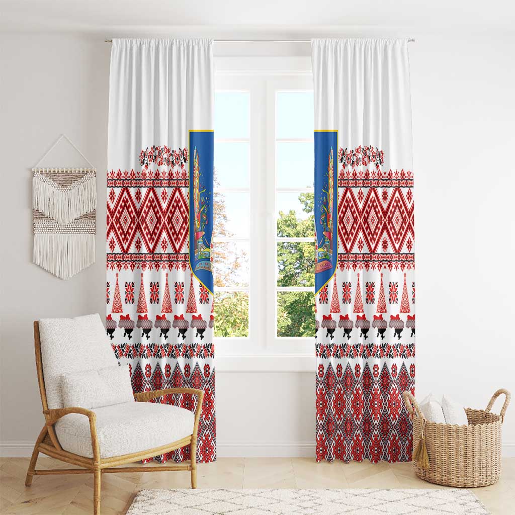 Ukraine Merry Christmas Window Curtain Ukraine Emblem and Vyshyvanka Xmas Style - Wonder Print Shop